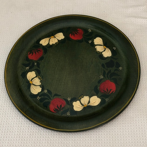 unbranded Other - Floral Green hand painted vintage wooden Plate- signed on back -12 in